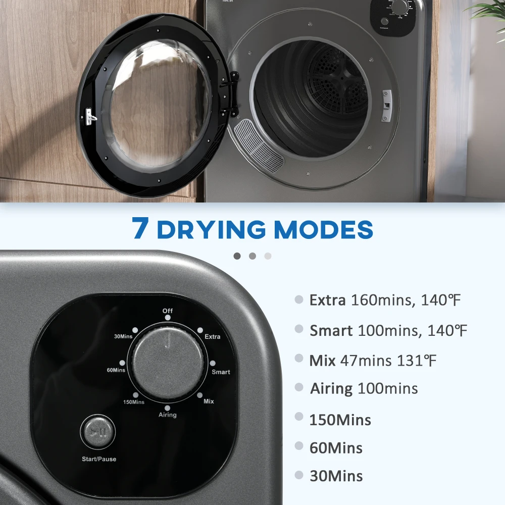 120V 1300W Mini Clothes Dryer Compact Intelligent Small  Clothes Dryer Portable 1 Person Furniture for Apartments, Dorms, RVs