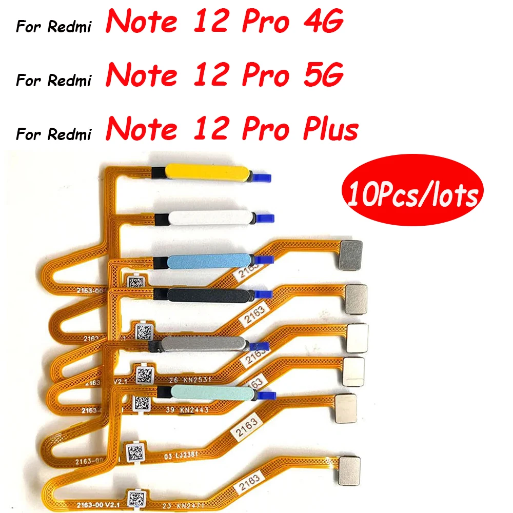 

10Pcs，For Xiaomi Redmi Note 12 Pro 5G 4G / Note 12 Pro Plus Fingerprint Scanner Flex Cable Touch ID Sensor Home Button Key Parts