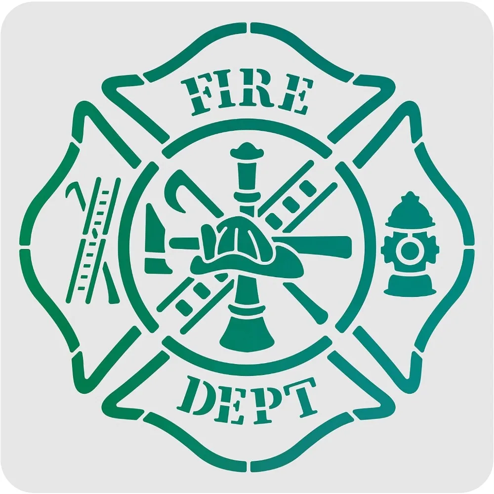 Fire Department Painting Stencil 11.8x11.8 inch Maltese Cross Stencil with Fire Hydrant Ladder Pattern Reusable Plastic Painting