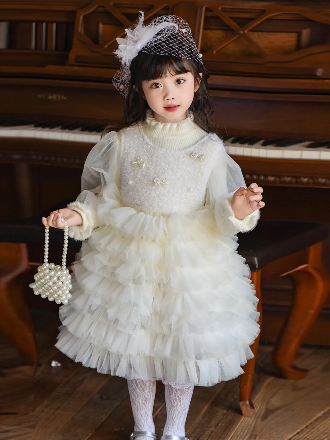 

Костюм-двойка для девочек: юбка-сетка и блузка, осенне-зимний, новый, милый, длинный рукав