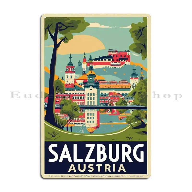 A Vintage Travel Art Of Salzburg Austria Metal Sign Create Printed Club Wall Cave Club Tin Sign Poster