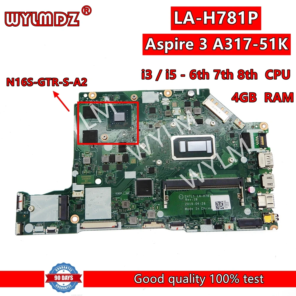 EH7L1 LA-H781P Mainboard For Acer Aspire 3 A317-51K Laptop Motherboard With i3/i5-6th 7th 8th CPU