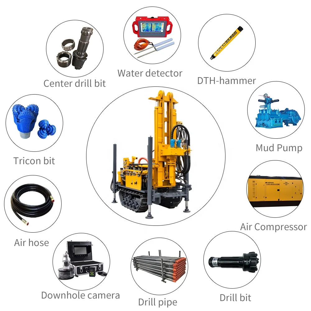 Hydraulic Water Well Drilling Rig Crawler Mounted Drill Rig 100m 200m Borehole Drill Wells Water Well Drilling Rigs Machine