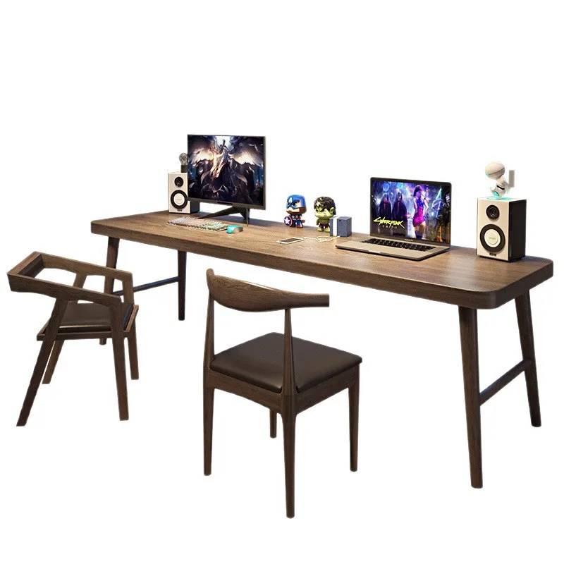 

All solid wood double computer desk desktop desk home light luxury learning workbench long desk writing