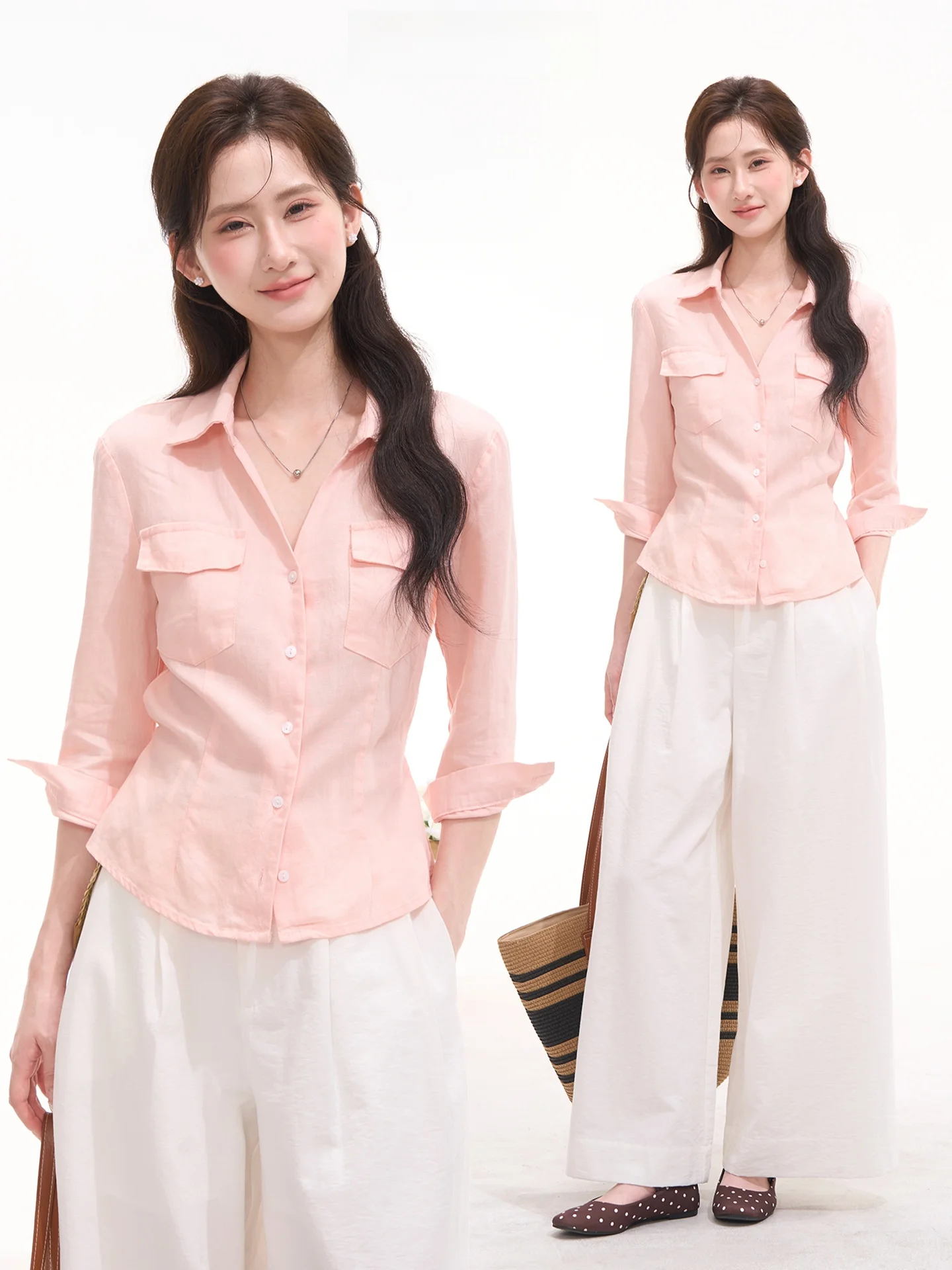 

Original Hemingway Window Vintage Style Women's Shirt Linen Silk Three-Quarter Sleeve Design Summer Top Quality Material