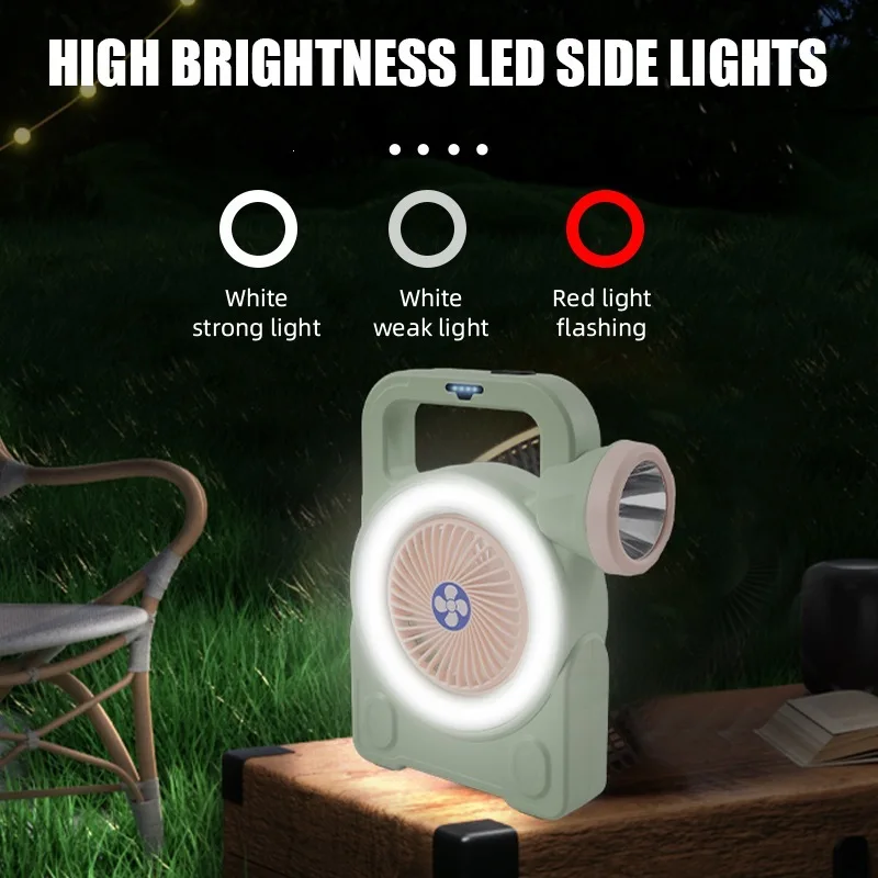 2400mAh Portable Camping Lantern USB-C Rechargeable Tent Fan Light with Flashlight 3-Speed Adjustable Cooling Fan for Outdoor