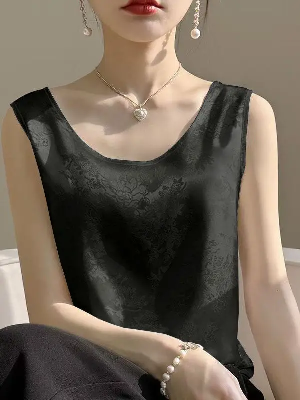 Chinese Style Loose Fit Summer 2025 Floral Embroidery Tank Top Women's Casual Wear round Neckline No Chest Pad Included