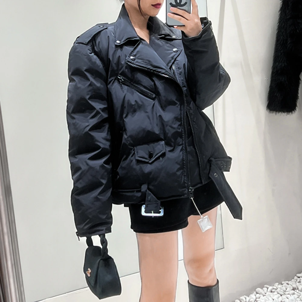 TWOTWINSTYLE Solid Spliced Zipper Parkas For Women Lapel Long Sleeve Patchwork Pockets Thick Loose Coat Female Fashion Clothing