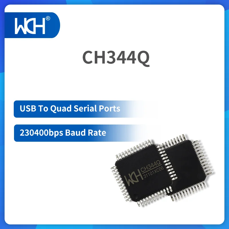 

10Pcs/Lot CH344 USB to 4 UART chip, Integrated clock, 1200bps to 6Mbps, RS485 control, GPIO, LQFP48