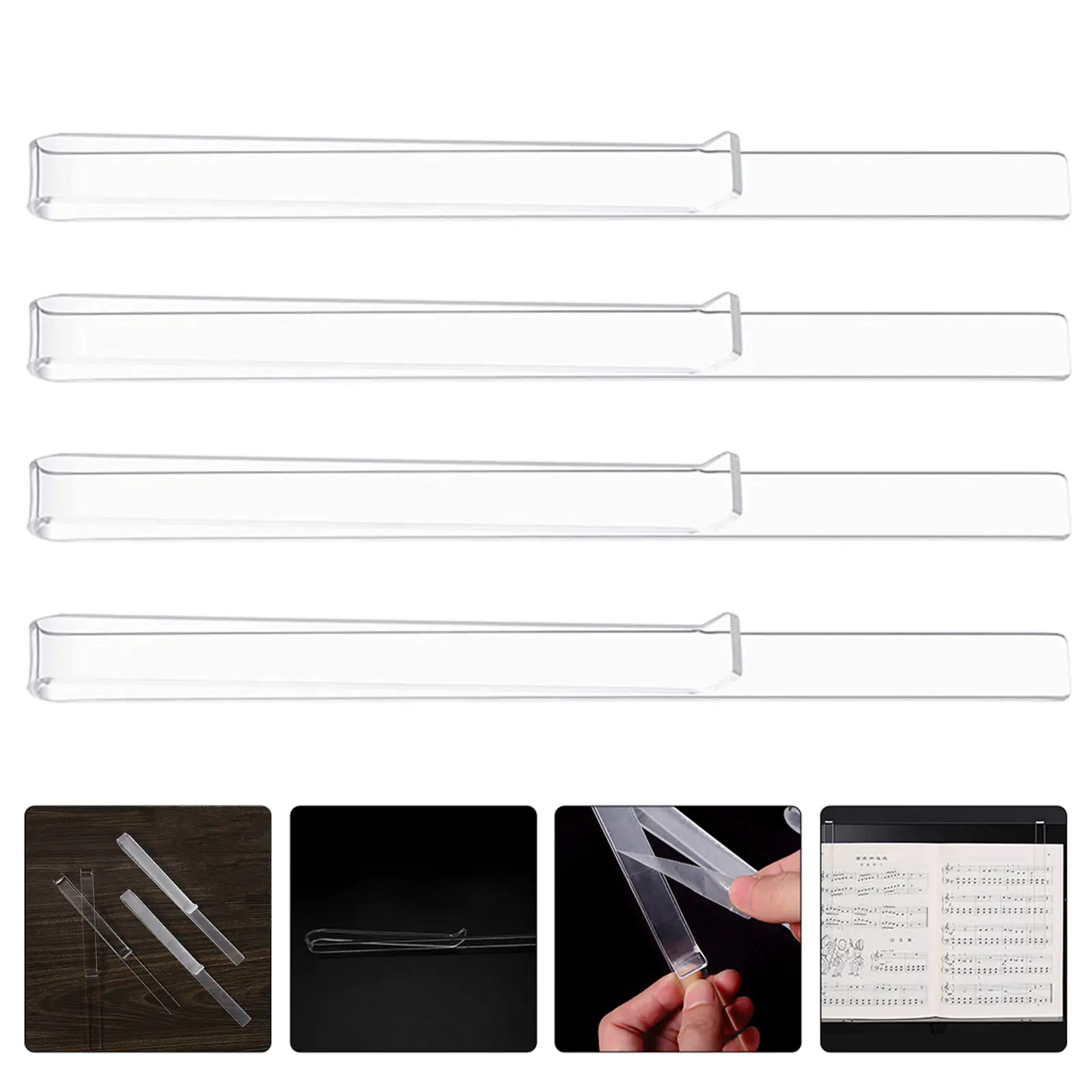 2Pairs Transparent Acrylic Sheet Music Clip Music Stand Page Holder Clear Page Fixer for Piano Violin Flute Clarinet Convenient