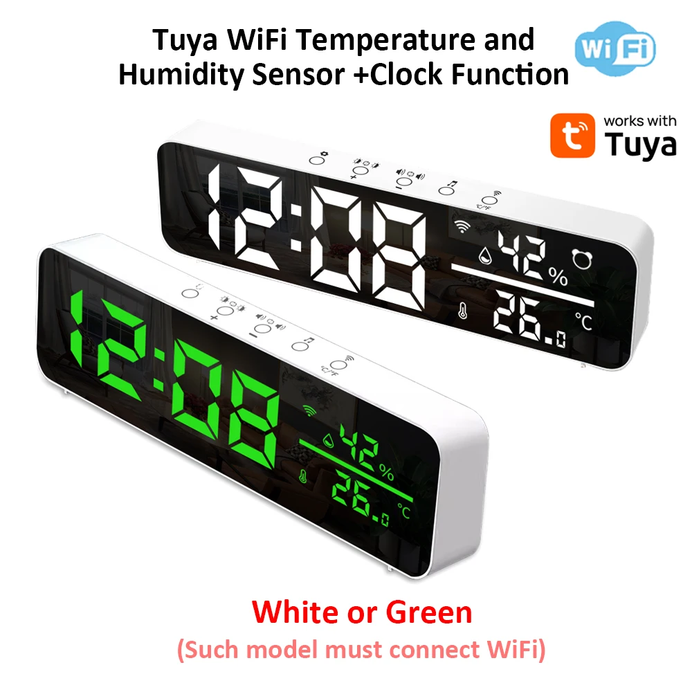 【セール中】Tuya WiFi LED 目覚まし時計サポート温度湿度センサー時間表示 USB デスクトップミラー時計リビングルームの装飾