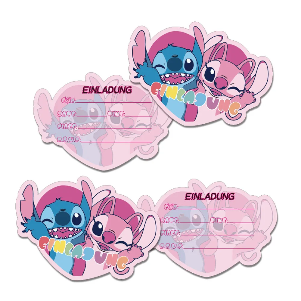 12Sets Disney Officially Licensed Stitch Angel Cute Pink Theme Birthday Party Invitation Card Envelope Invitation Postcard (With