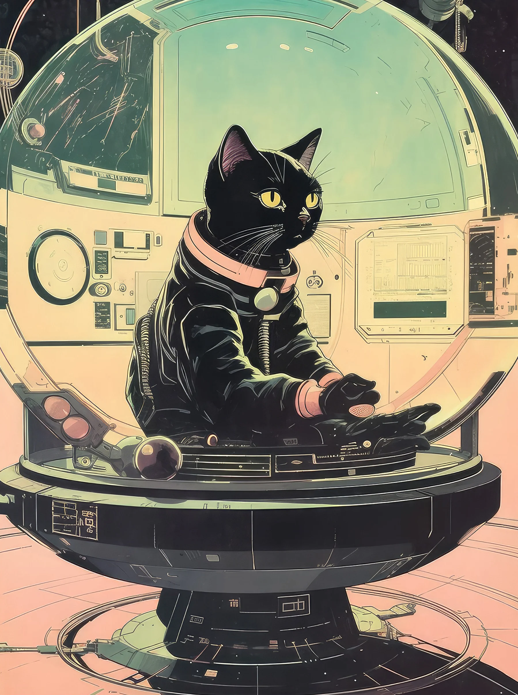 الحديثة البوب نمط الفضاء القط المدينة الكونية المصور الملصقات قماش الطباعة القط الفن الخيال العلمي خمر الجمالية جدار ديكور المنزل #1