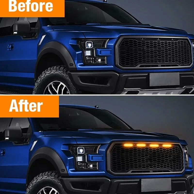 4Pcs/Set LED Grille Light Car 4LED Front Grille Light Lighting Eagle Eye Lamp for Vehicles Off Road Trunk SUV Toyota Tacoma