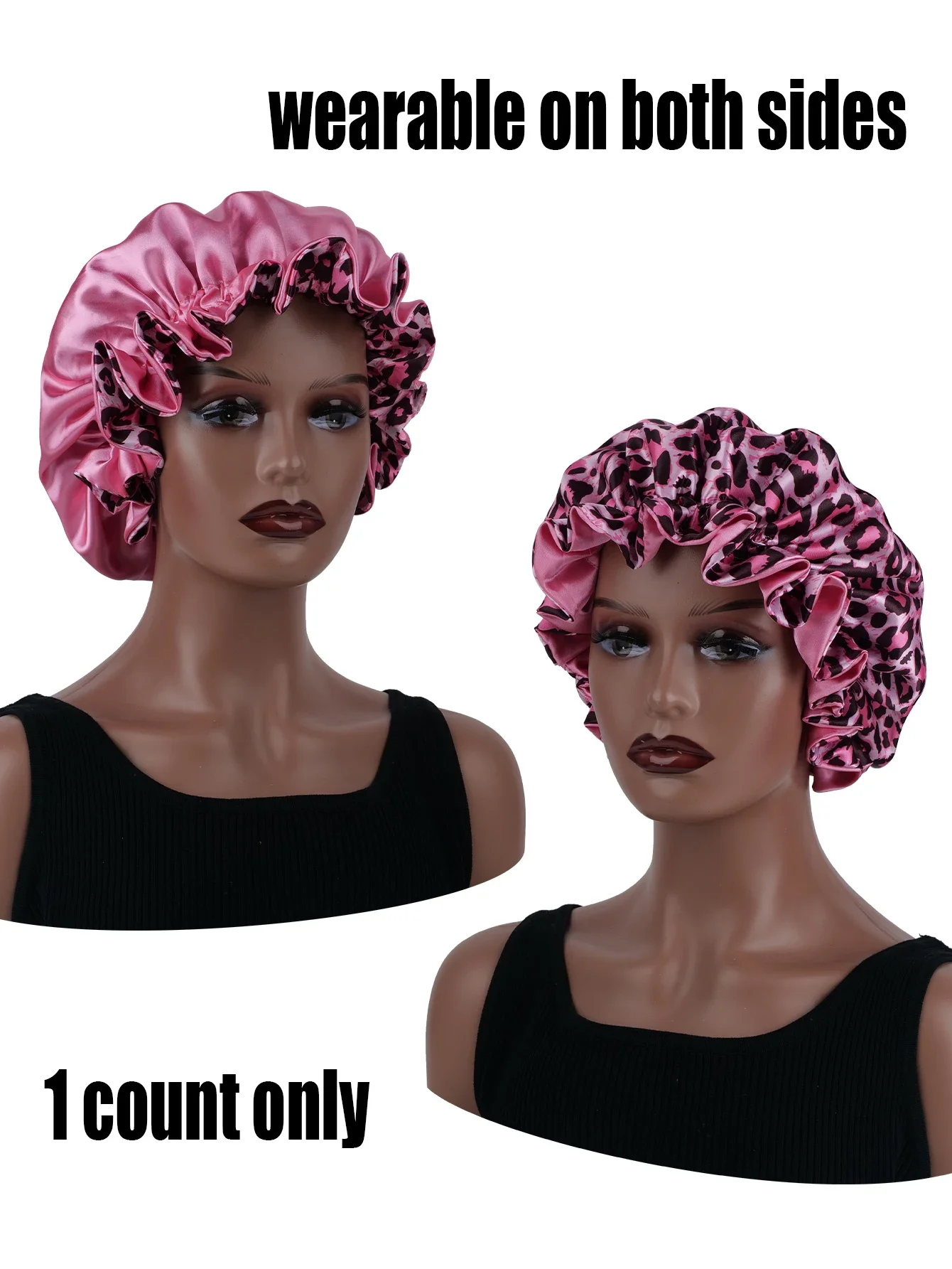 

Leopard Print Satin Nightcap Double Layer Silky Bonnet with Adjustable Elastic Band High Quality Sleep Cap for Women