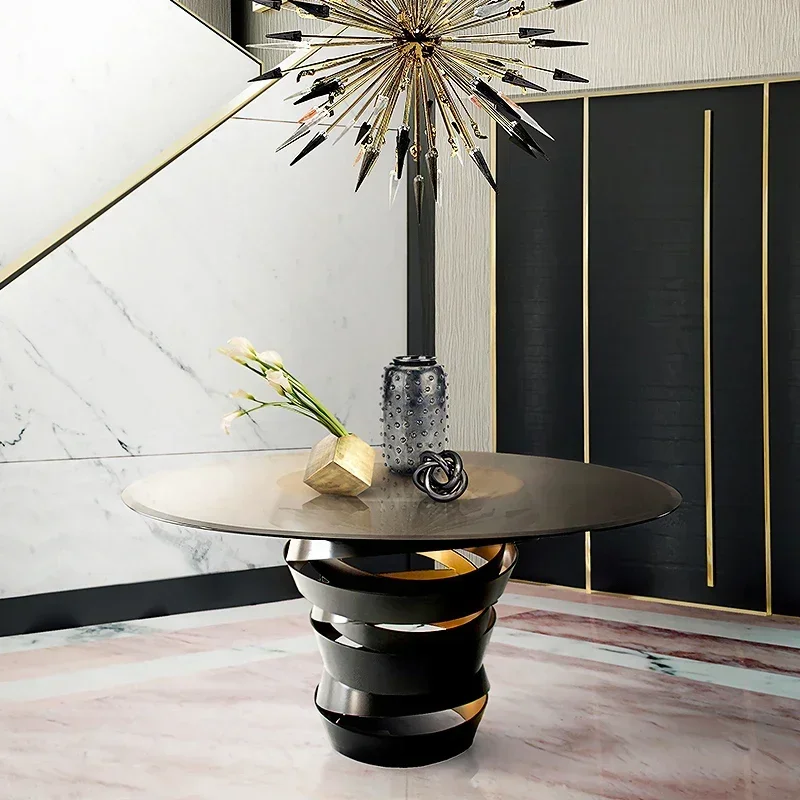

V Italian Minimalist Stainless Steel Dining Table Light Luxury Living Room Special-Shaped round Table High-End Conference Table