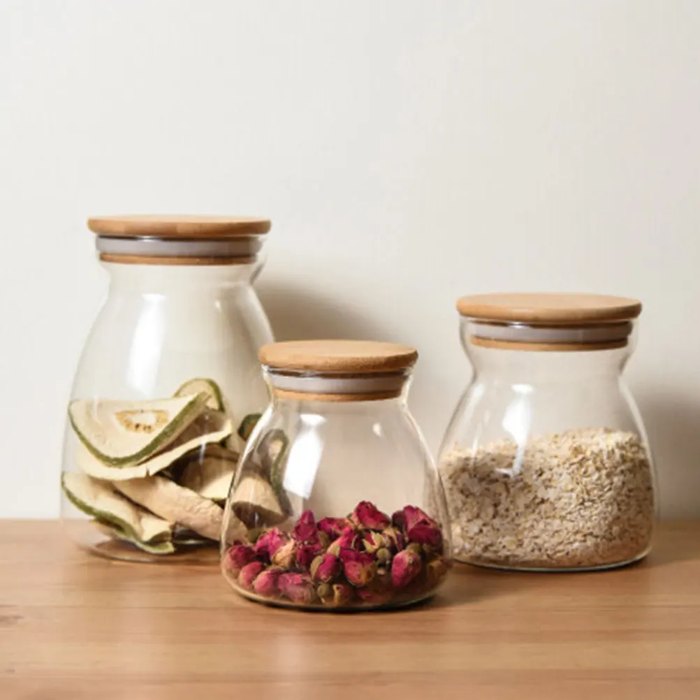 

2 Pcs Storage Glass Sealed Jar Jars 400ml Sealed Containers for Snacks Tea Grain Kitchen Food Holder