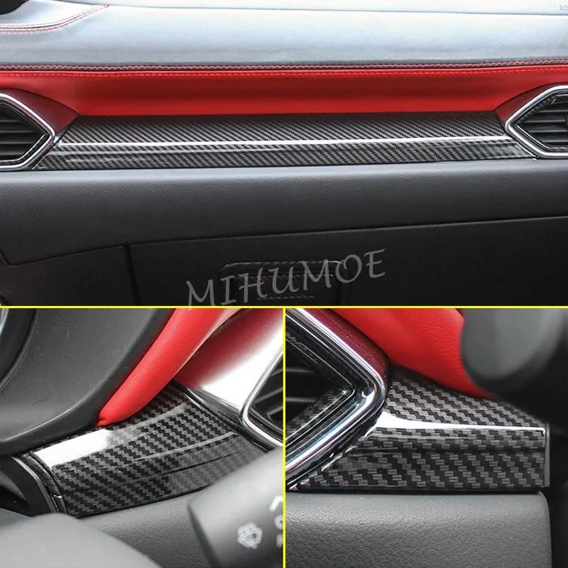 LHD Carbon Fiber Interior Dashboard Cover Strip Trim For Mazda CX-5 KF 2017 2018 2019 2020 2021 2022 2023 2024