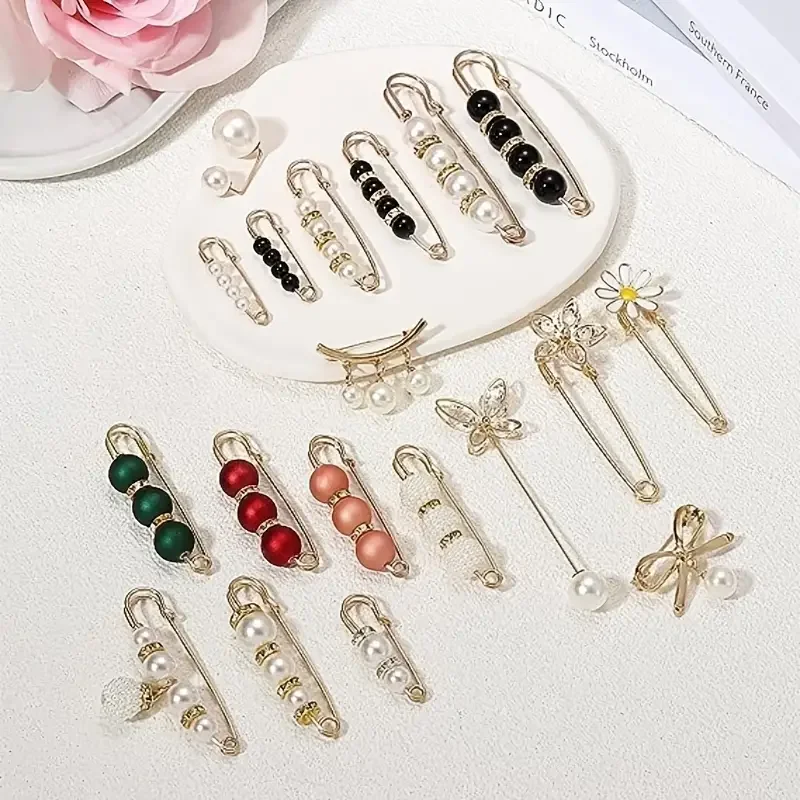 Complete Your Look with Elegance: 20pcs Women's Artificial Pearl Brooch & Clip Set