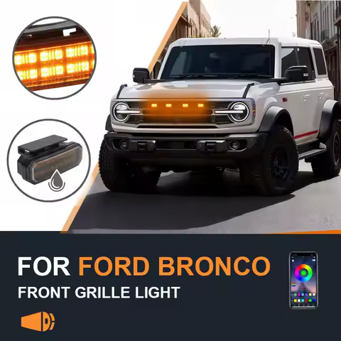 FOR Ford Bronco Specialized center grid small yellow light Front Grille Lights LED Decorative Warning Light Pickup 12V