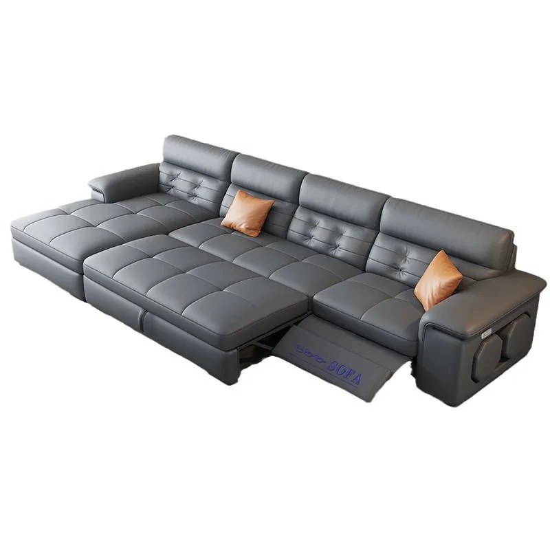 Multifunctional electric sofa bed Modern simple living room telescopic dual-purpose leather sofa Storage space capsule sofa bed