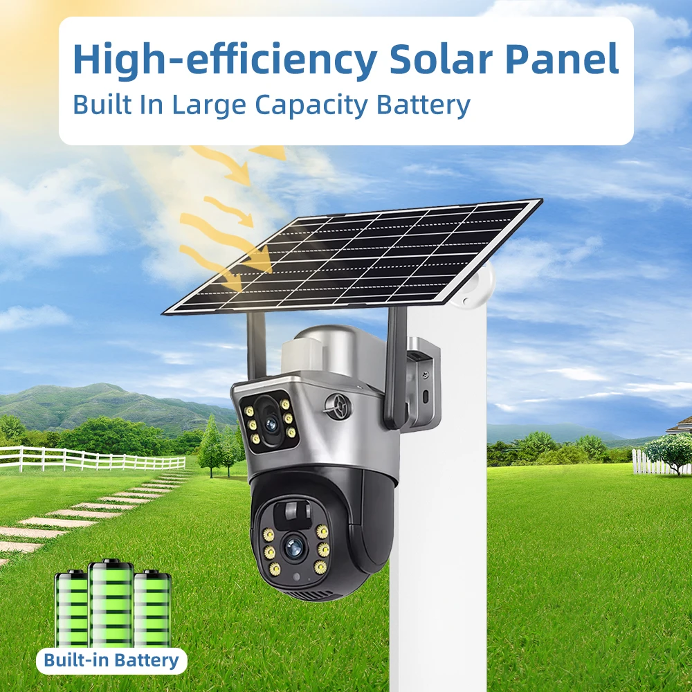 8MP 4G بطاقة SIM كاميرا تعمل بالطاقة الشمسية في الهواء الطلق كاميرا مراقبة CCTV لاسلكية مع لوحة طاقة شمسية عدسة مزدوجة PTZ IP كاميرا الحماية الأمنية #3