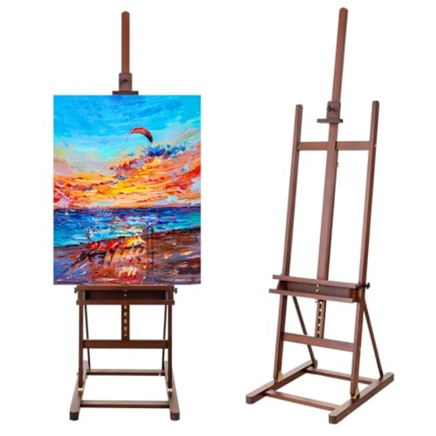 

H-Frame Studio Easel Beechwood Artist Easel Storage Tray Adjustable Floor Easel Stand Holding Canvas up to 51Inches for Paintin