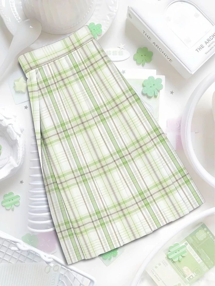

Новая женская мини-юбка в клетку с плиссировкой в стиле Harajuku: милая, японская, с завышенной талией, приталенная, А-силуэт, в стиле преппи