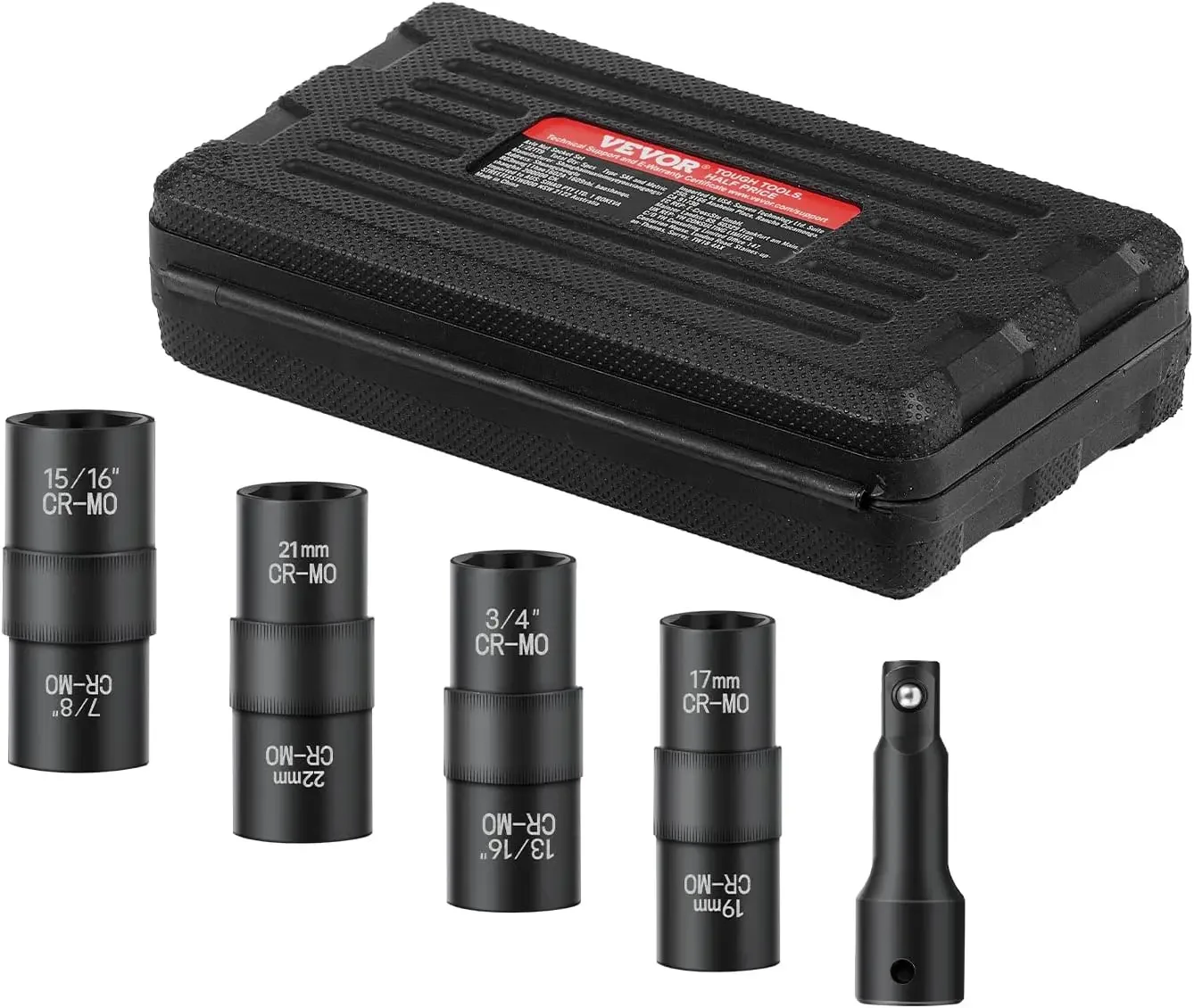 Lug Nut Impact Socket Set - 4 Lug Nut Sizes 1/2 inch Drive Metric and SAE 6-Point Flip Socket CR-MO Steel Wheel Socket Set with