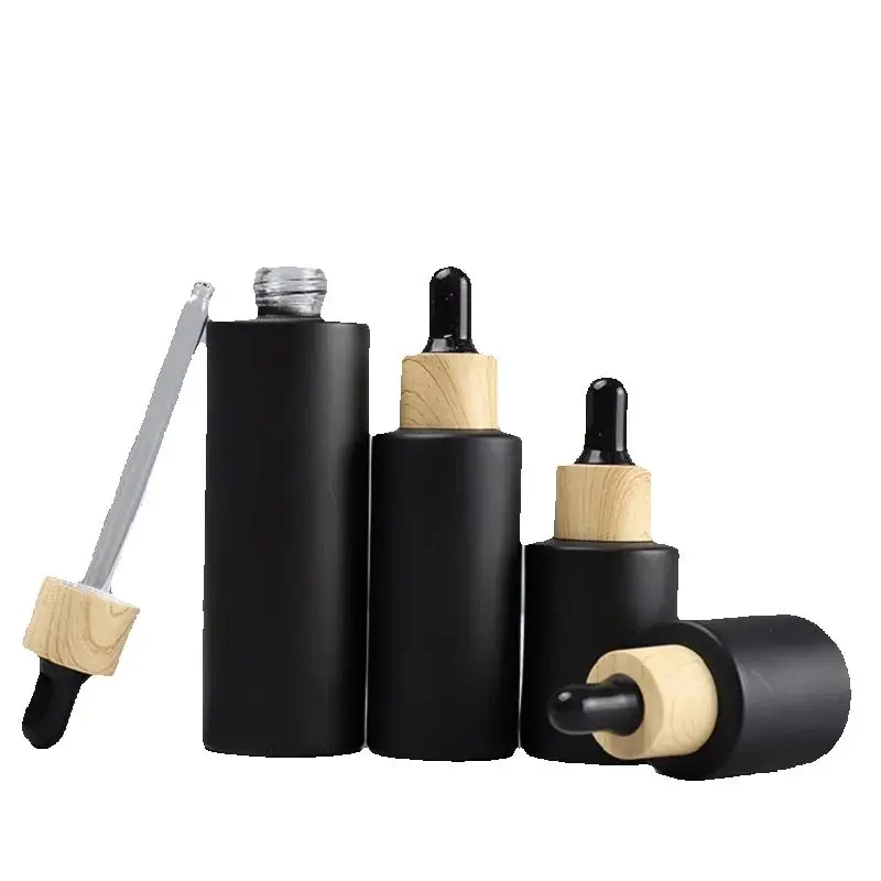 

10pcs Empty Glass Dropper Bottle 20ML~100ML Matte Black Cosmetics Skin Care Refillable Essential Oil Dropper Bottles