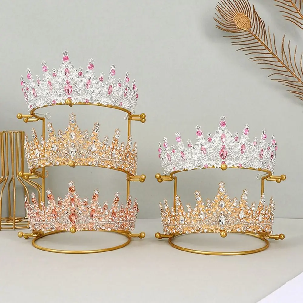 

Gold Crown Display Stand Iron Three-tier Crown Headband Display Rack High Capacity Bride Headbands Storage Organizer