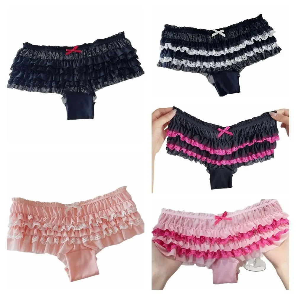Prinzessinnen-Stil Rüschen-Spitzenhöschen Schleife Netz Mehrschichtiges Kuchendesign Damenunterwäsche Niedrige Taille Süße Spitzen-Slips Geschenk – Detail 2