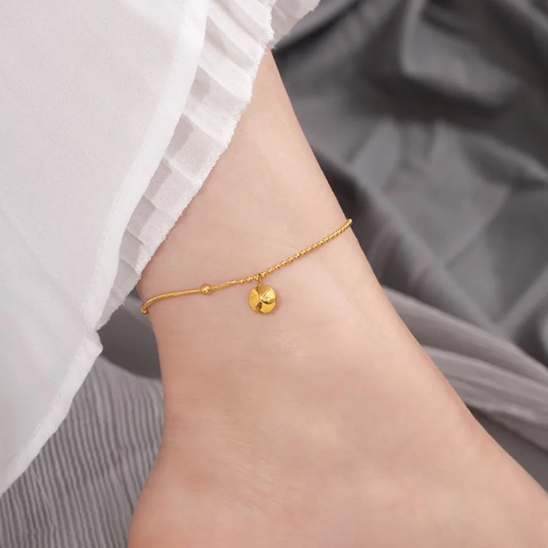 Stainless Steel Gold Plated Non-fading Lucky Golden Beads Chain Anklet Friend Lover Gift Ladies Fashion Accessories Wholesale image 2