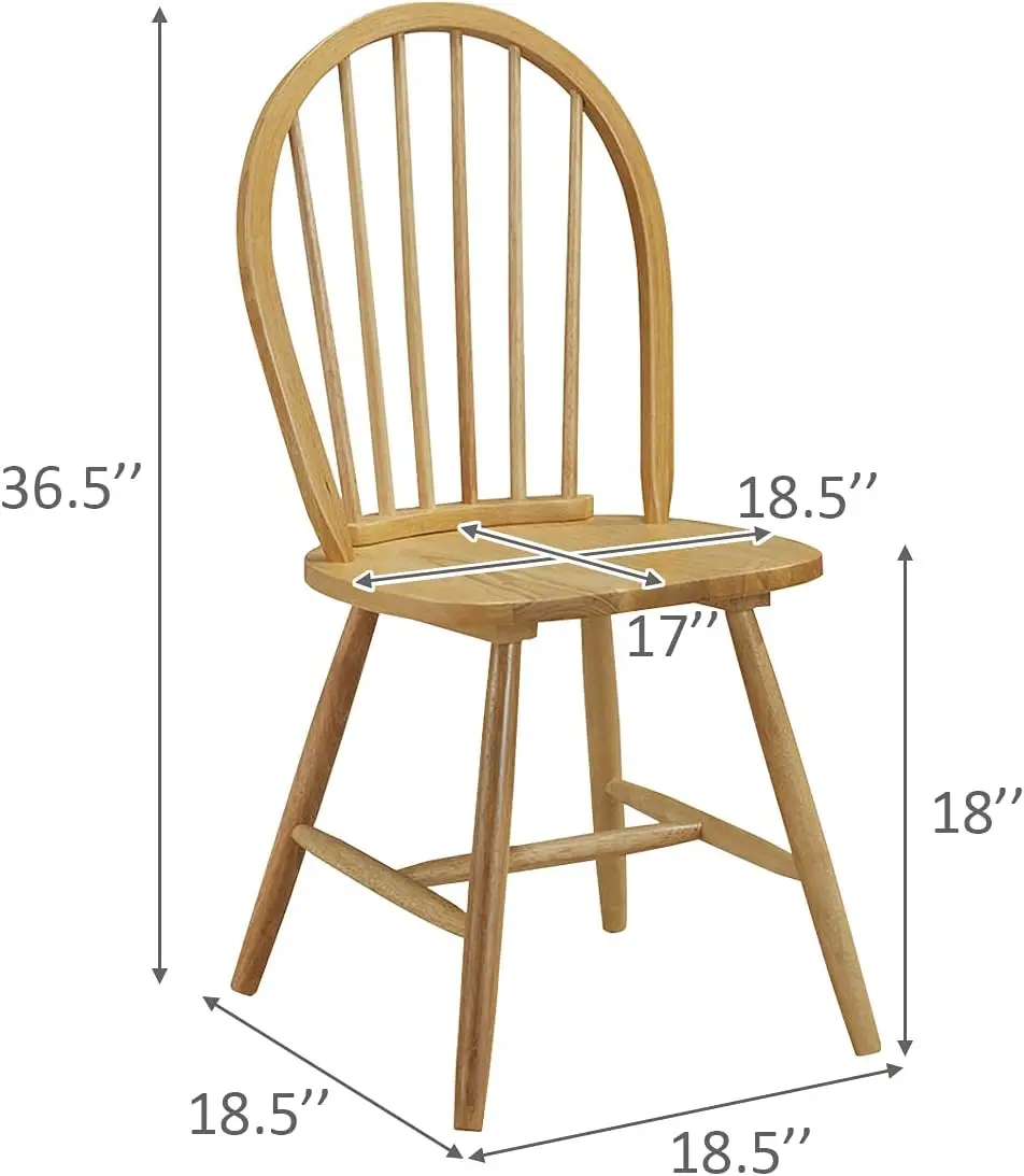 Conjunto de 2 cadeiras Windsor, cadeiras de jantar de madeira, cadeiras de jantar sem braços com encosto de eixo francês, cozinha de fazenda, sala de jantar Ch