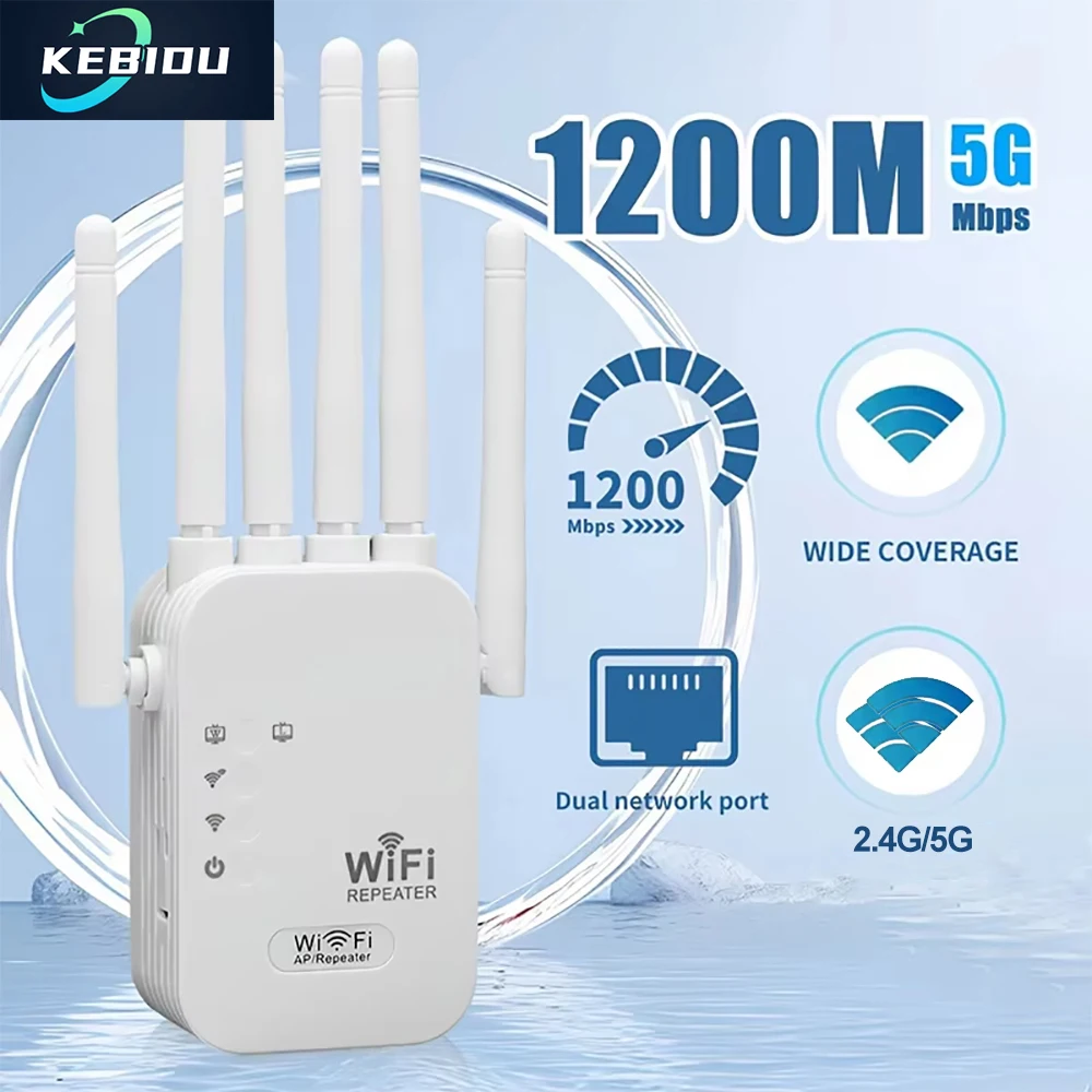 1200Mbps Wifi Repeater Dual Band 2.4G 5G Network Expander Range Extender Signal Booster Amplifier 6 Antenna Wireless WiFi Router