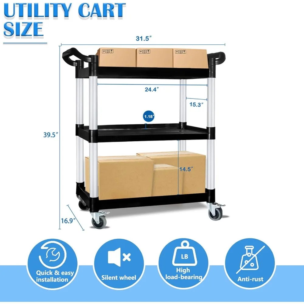 عربة أدوات دوارة شديدة التحمل بسعة 510 رطل وعجلات قابلة للقفل للمطاعم والمطبخ وخدمات الطعام