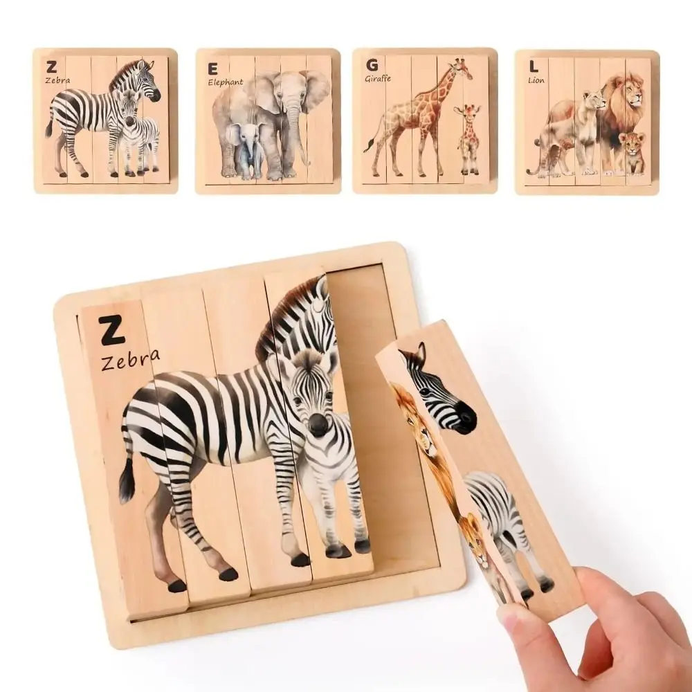 

Wooden Wooden Animal Puzzles Matching Educational Animal Theme Block Puzzle 4 in 1 Exquisite Wooden Rotating Jigsaw