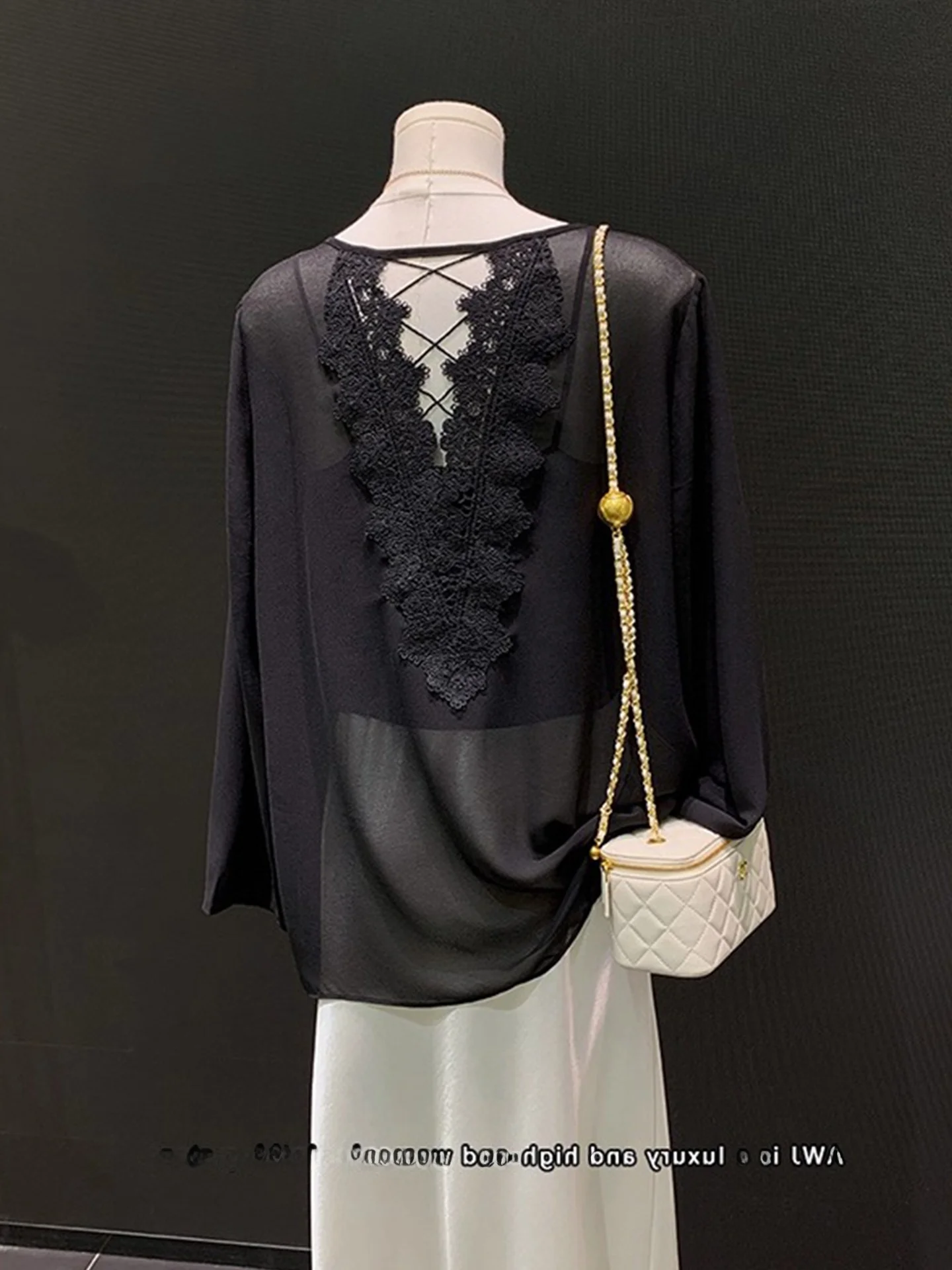 

Lace Splicing Bal Loose Long Sve Knitted T-irt Base irt Women Summer 2025 Pure Desire Korean Sle Straight Cut