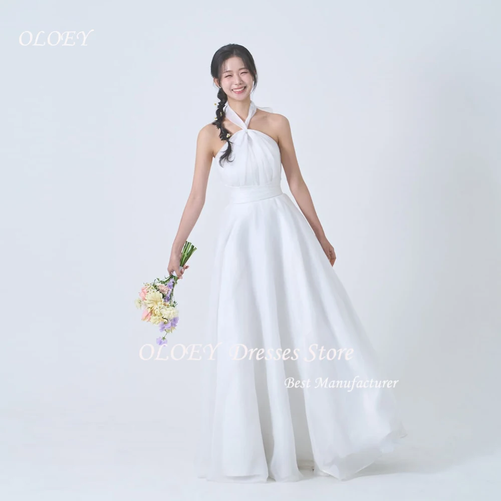 

OLOEY Elegant Halter Wedding Dresses Korea Photos Shoot for Women A Line Customized Organza Corset Formal Wedding Party Dresses