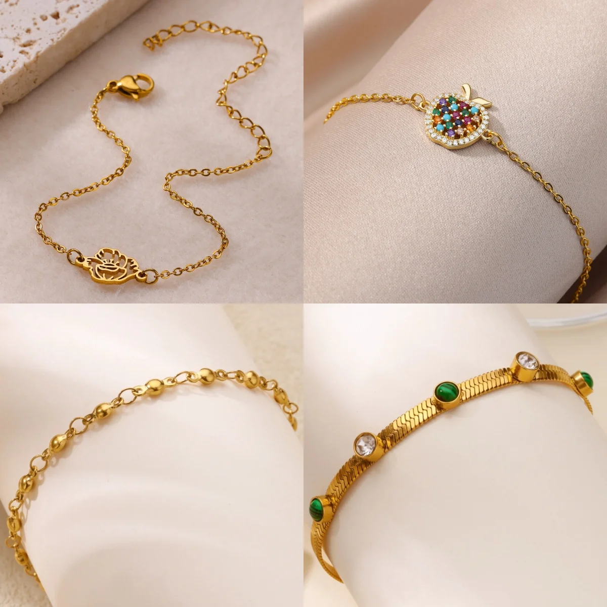 

10pcs Minimalist Zirconia Stainless Steel Women's Bracelets Floral Elegance Christmas Party Jewelry Bracelet Gift bijoux