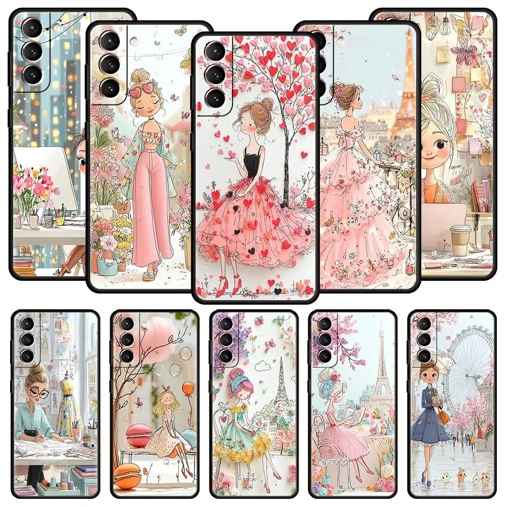 Cartoon Girl Phone Case Cover for Samsung Galaxy S26 S25 S24 S23 S22 S20 S21 FE Ultra S25 Edge Plus 5G Soft TPU Shell Fundas Bag