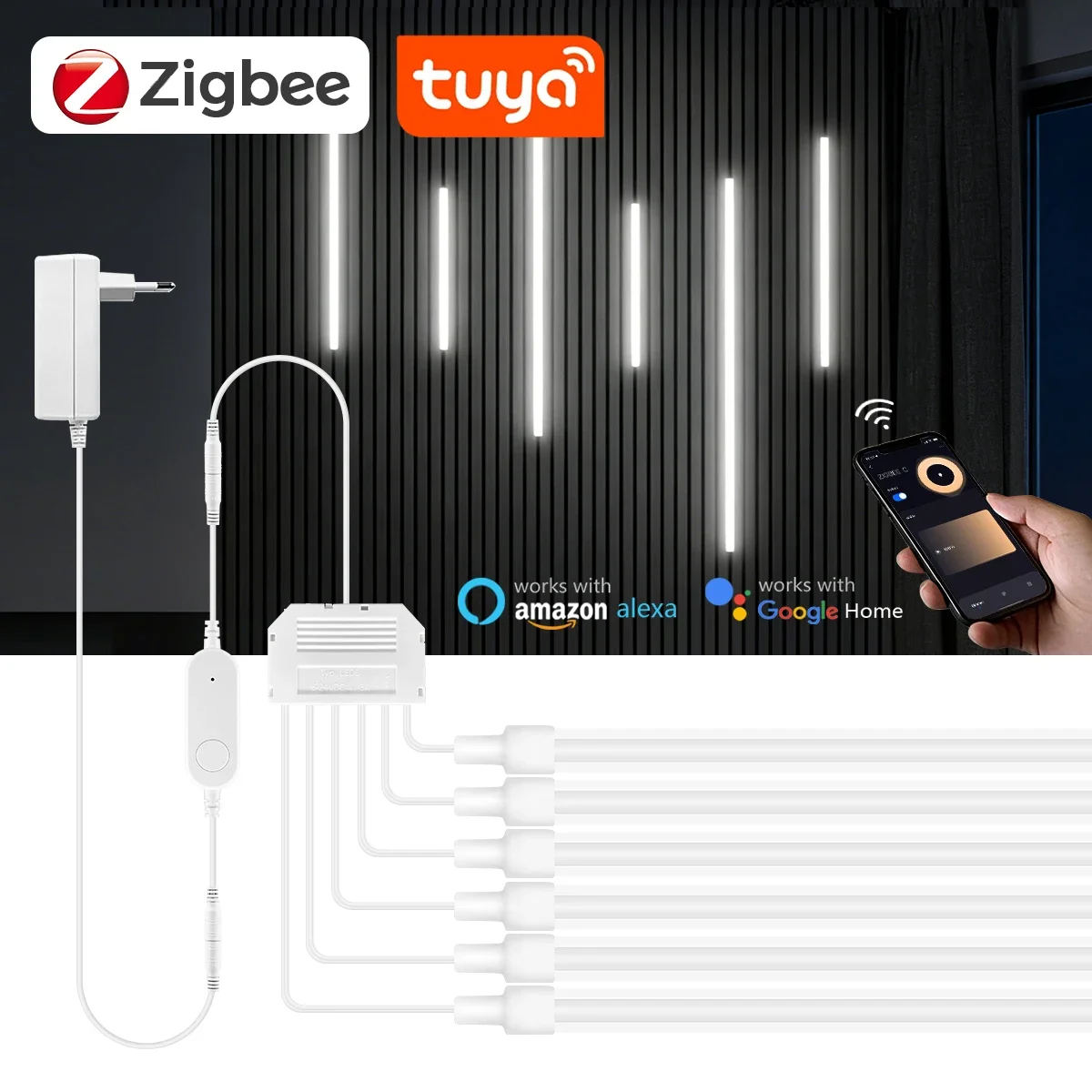 Zigbee Smart Neon COB LED Strip Light 1-6PCS Kit Solid Silicone Tube High Bright Work With Zigbee Hub Gateway Alexa Google Home
