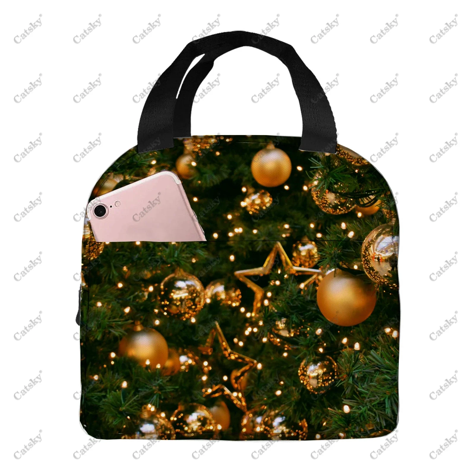 Bolsa de almuerzo de copo de nieve de Navidad, bolsa de papel de aluminio portátil, aislamiento térmico grueso, bolso impermeable