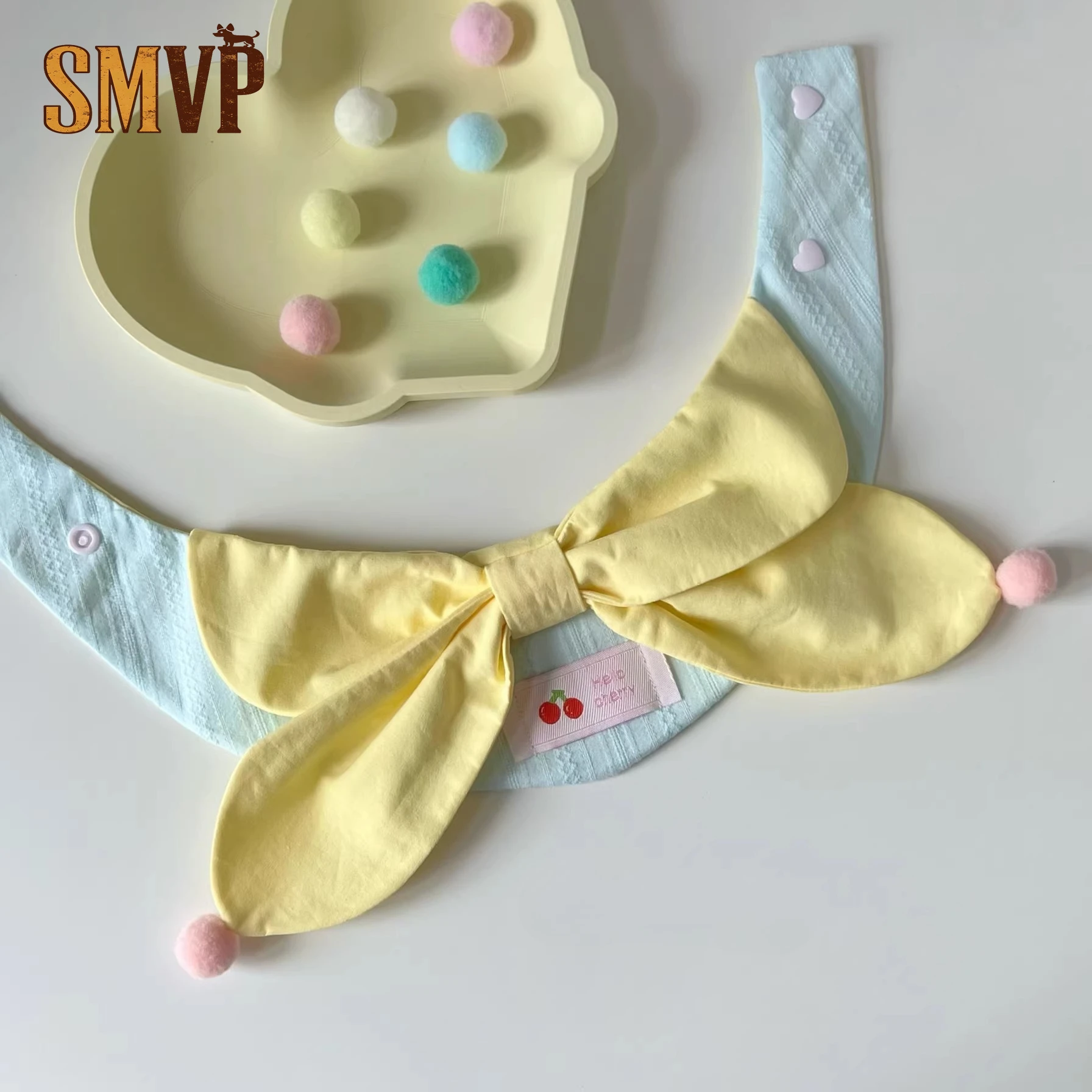 

Original Design Cute Milk Yellow Hairball Triangle Towel Playful Cute Style Pet Cat Puppy Scarf Shawl Bow Tie