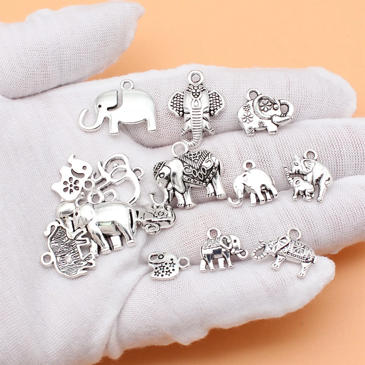 15pcs Antique Silver Color Elephant Charms Collection For DIY Jewelry Making, 15 Styles, 1 of Each