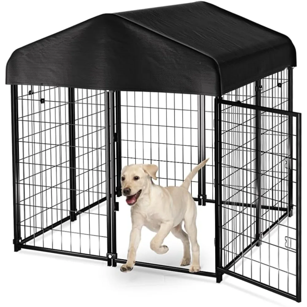 

Dog Kennel Outdoor, Dog House with Roof Waterproof Cover for Medium to Small Dog Outside 4ft x 4ft x 4.5ft, Pet Cage