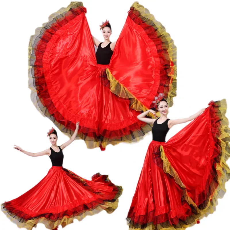 New Women Big Swing Skirt Spain Dance Costume Mujer Opening Dance Performance Stage Wear Adult Female Girl Dancing Chorus Skirt