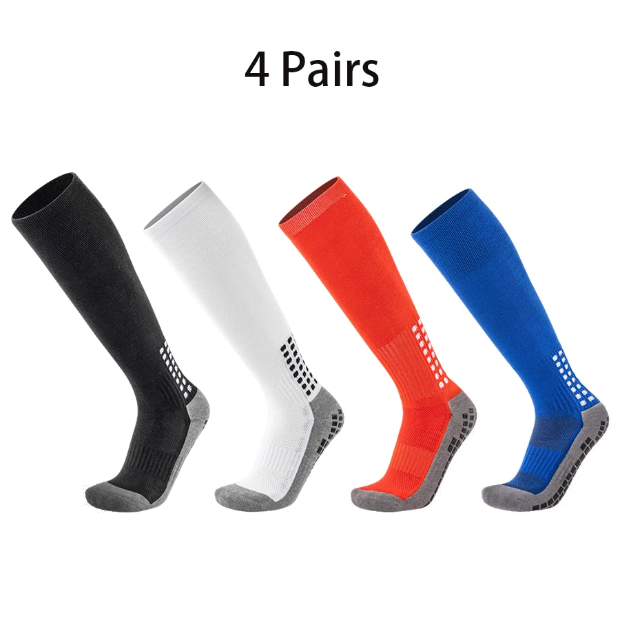 4 Pairs Long Football Socks knee Men Women Soccer Socks Long Sports Silicone Anti Slip Grip Calcetas Antideslizantes De Futbol