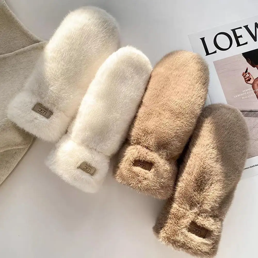 الشتاء تقليد قفازات فرو المنك رشاقته قفازات مخملية في الهواء الطلق يندبروف الدافئة طبقة مزدوجة القفازات الصلبة زائد قفازات الكشمير #4