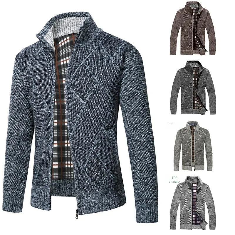 

Men's Autumn Zipper Cardigan Sweater Stand up Collar Knitted Long Sleeve Thickened Casual Fashion Breathable Youth Male Outer...